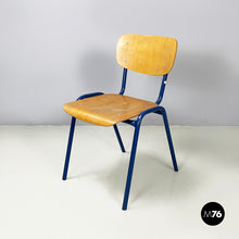 将图片加载到图库查看器，Chair in wood and blue metal, 1970s
