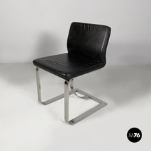 画像をギャラリービューアに読み込む, Chair in black leather and steel, 1980s
