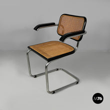 Load image into Gallery viewer, Chair in straw, black wood and steel, 1960s
