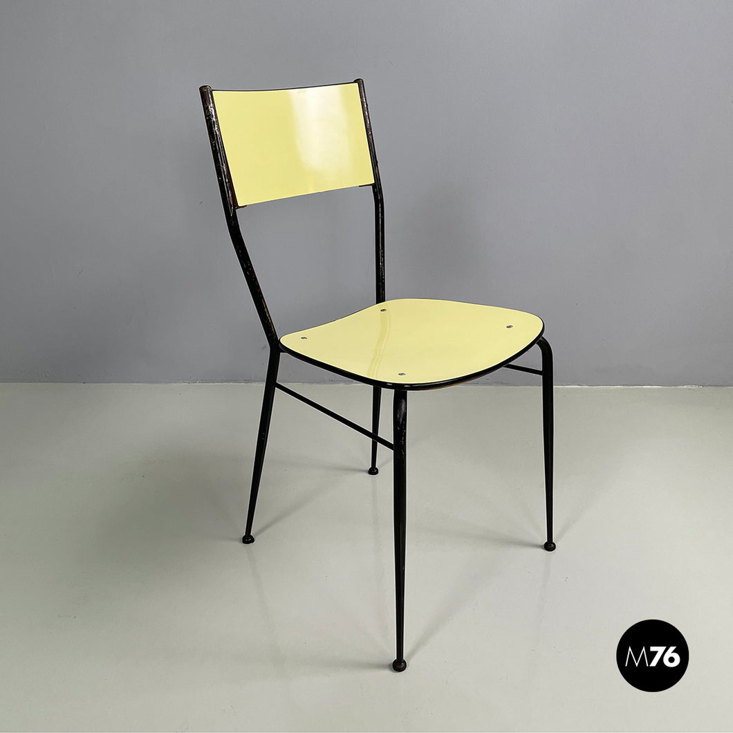 Chair in light yellow laminate and black metal, 1960s