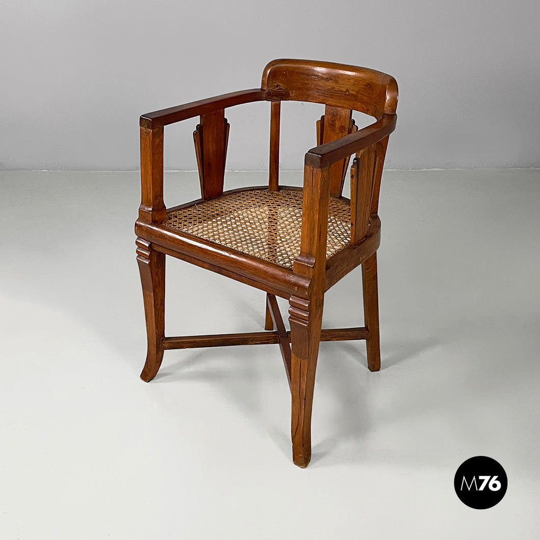 Tub chair in wood and straw, 1930s