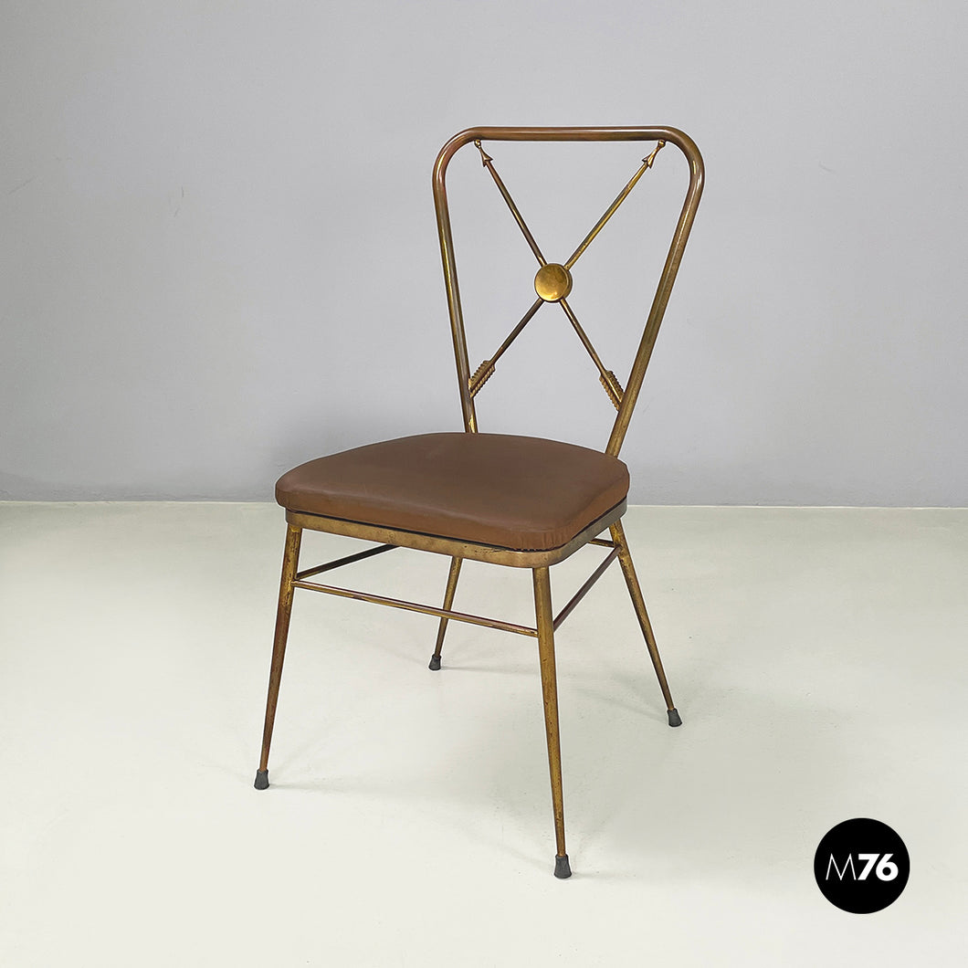 Chair in brass and brown fabric, 1950s