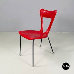 Chair in red plastic and black metal, 1960s