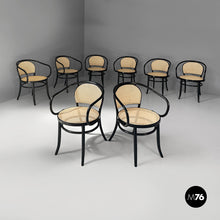 Load image into Gallery viewer, Chairs in straw and black wood, 1970s
