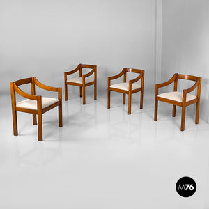 Chairs in wood and beige fabric, 1970s