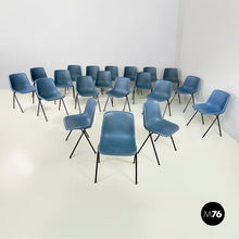 Charger l&#39;image dans la galerie, Stackable chairs in blue plastic and black metal, 2000s
