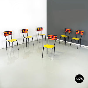 Chairs Paulista in yellow, red, black formica and black metal, 1960s