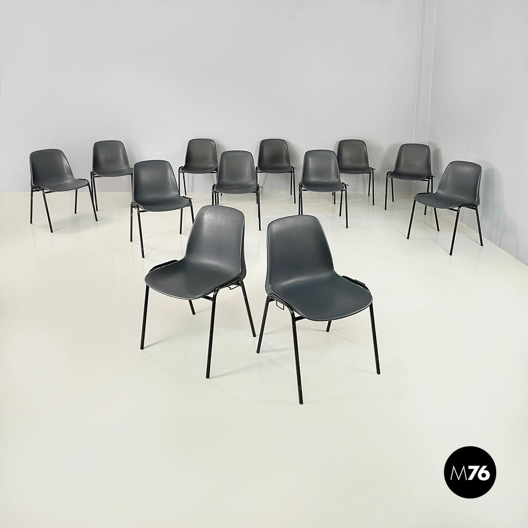 Stackable chairs in grey  plastic and black metal, 2000s