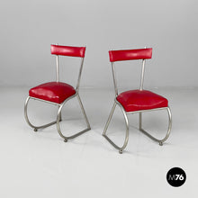 画像をギャラリービューアに読み込む, Chairs in red faux leather and metal, 1930s
