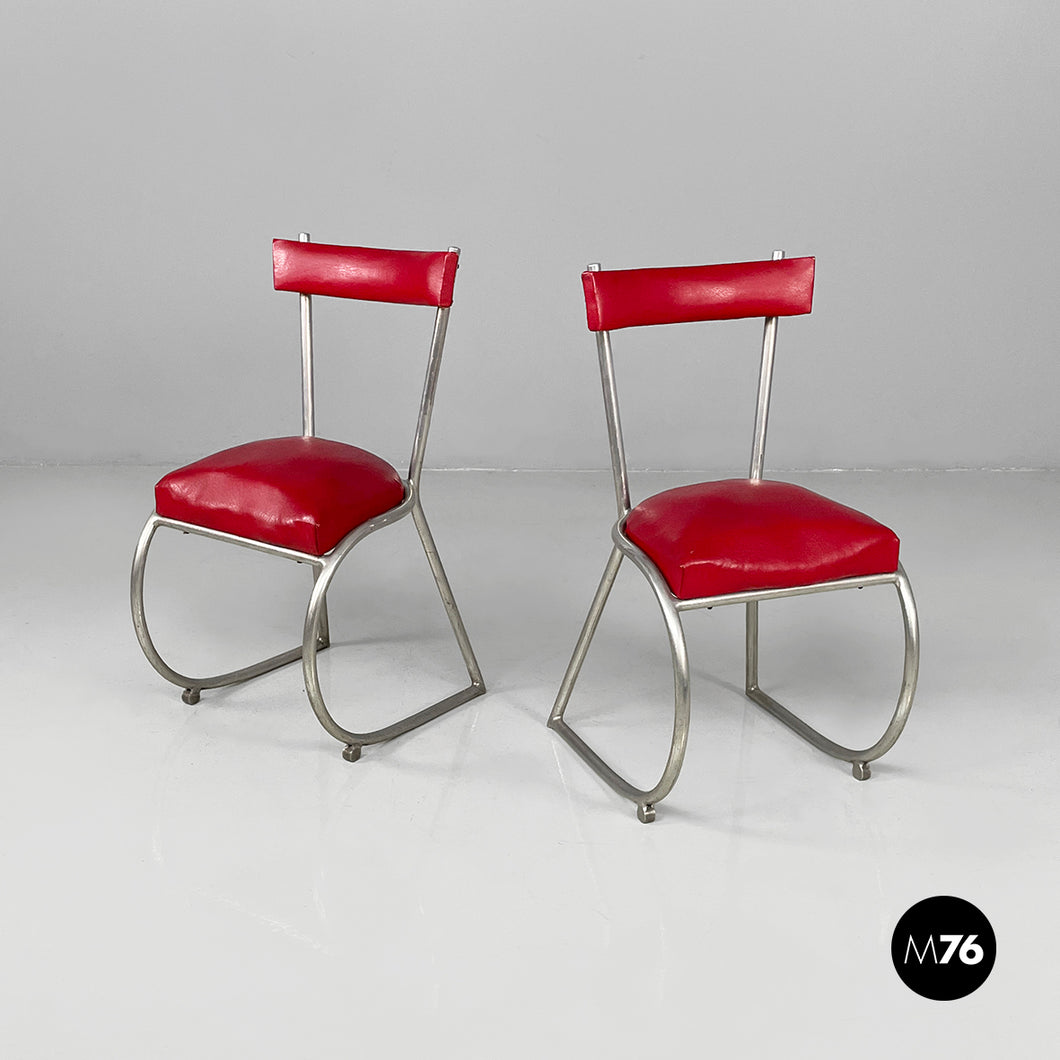 Chairs in red faux leather and metal, 1930s