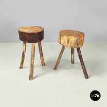 Load image into Gallery viewer, Rustic table stools in wood, 2000s
