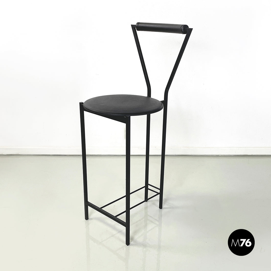 High stool in black metal and rubber, 1980s
