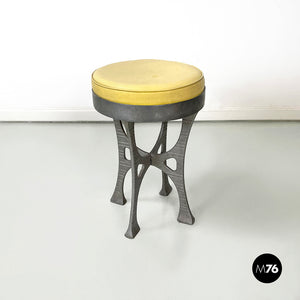 Stool in yellow leather and aluminium, 1940s