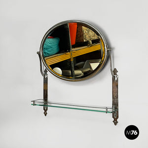Wall mirror with shelf in glass and metal, 1930s