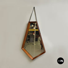 Load image into Gallery viewer, Wall mirror in wood and black leather, 1960s
