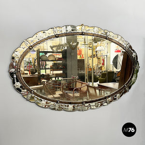 Wall mirror with acid etchings, early 1900s
