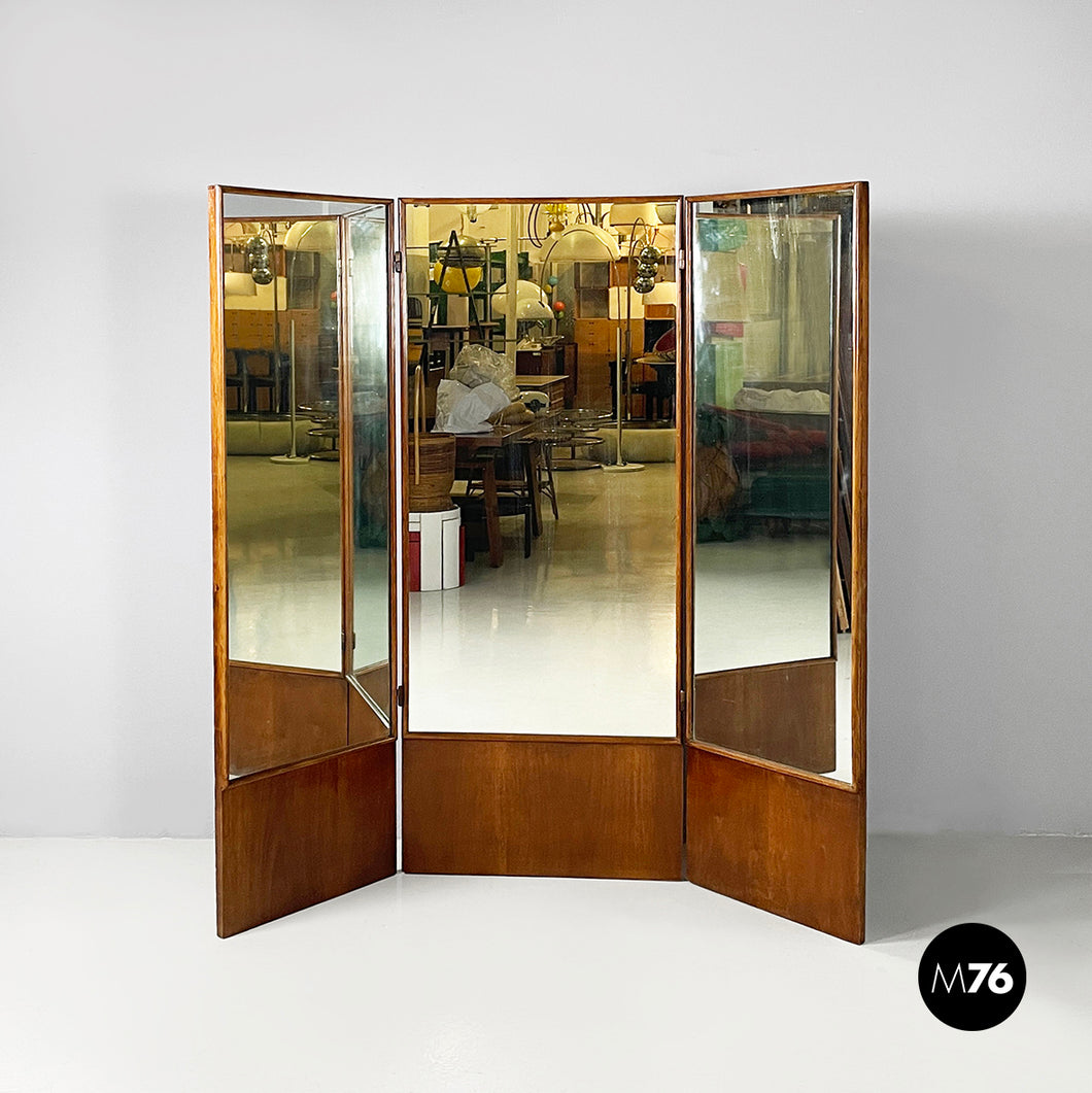 Self-supporting floor mirror in wood, 1940s