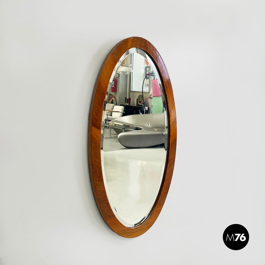 Oval shaped wall mirror with wooden frame, 1960s