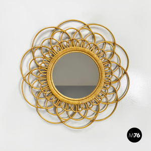 Round rattan wall mirror, 1960s