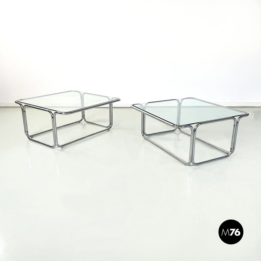 Coffee tables in glass and chromed steel, 1970s