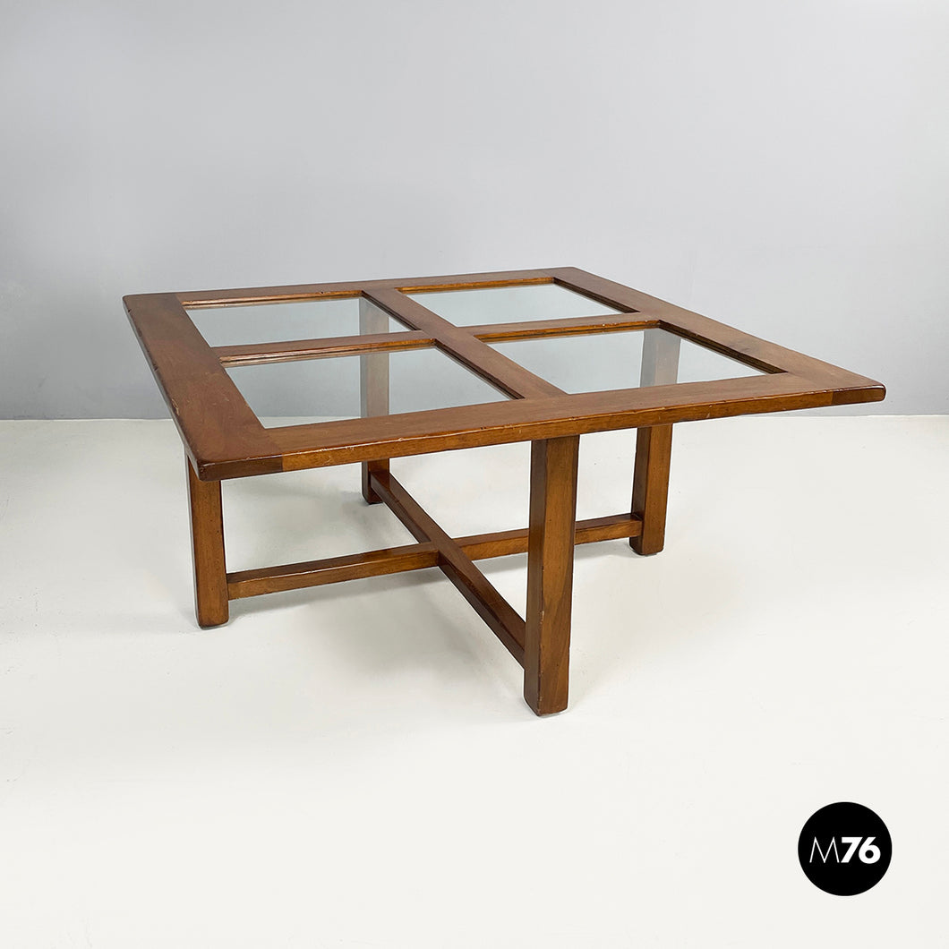 Coffee table in wood and glass, 1980s