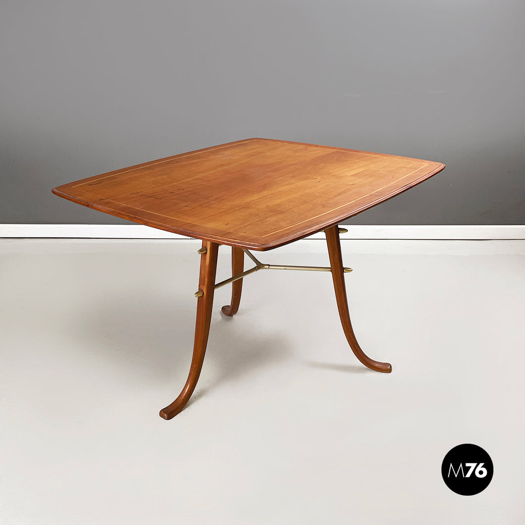 Coffee table in wood and brass, 1960s