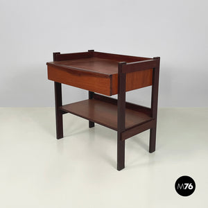 Wooden coffee table with shelves and drawer, 1960s