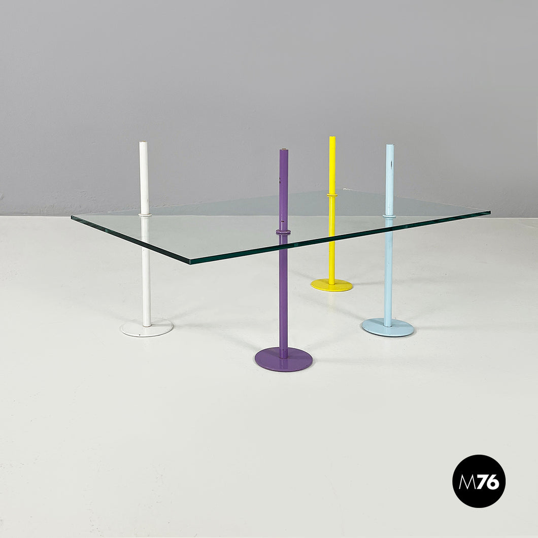 Coffe table in glass and metal rods, 1980s