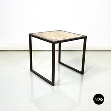 将图片加载到图库查看器，Square coffee table in travertine and metal, 1970s
