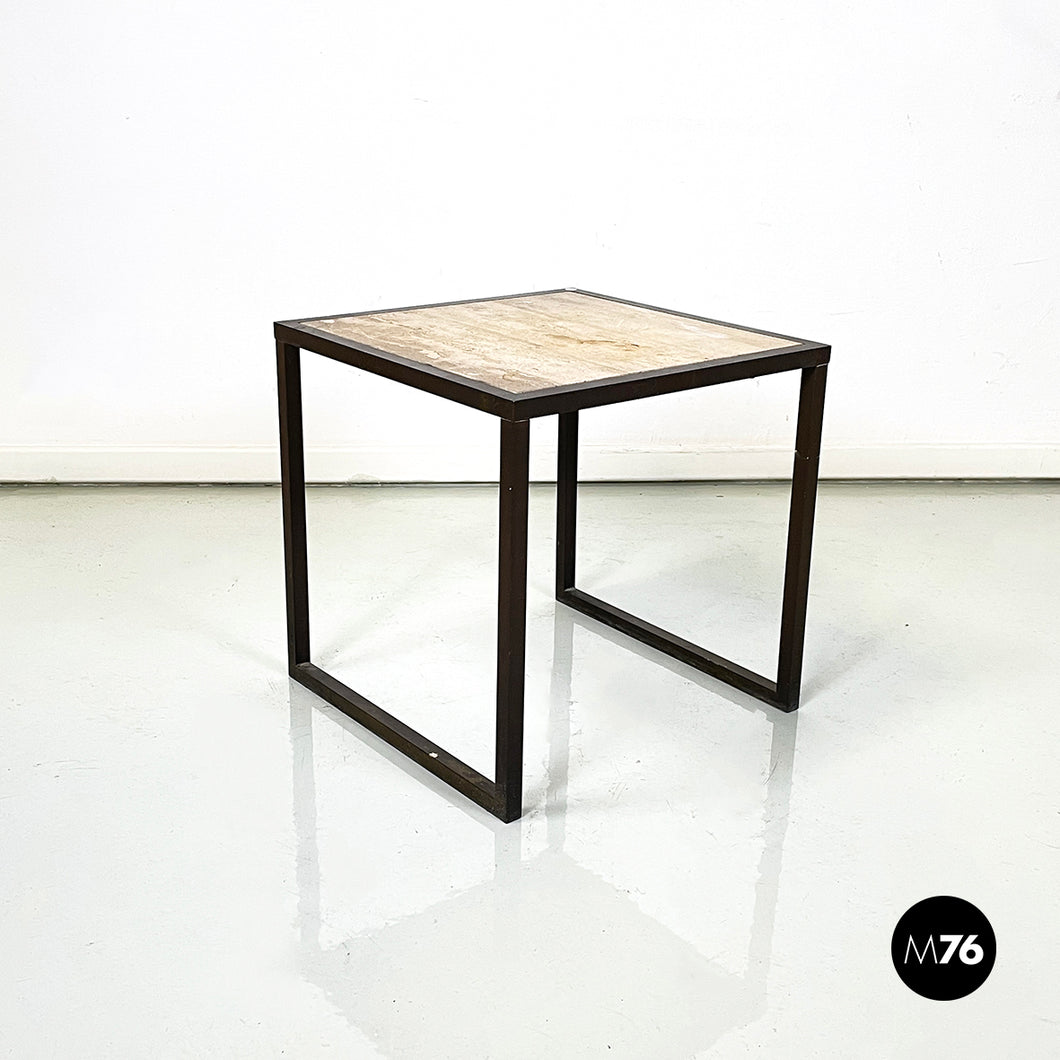 Square coffee table in travertine and metal, 1970s