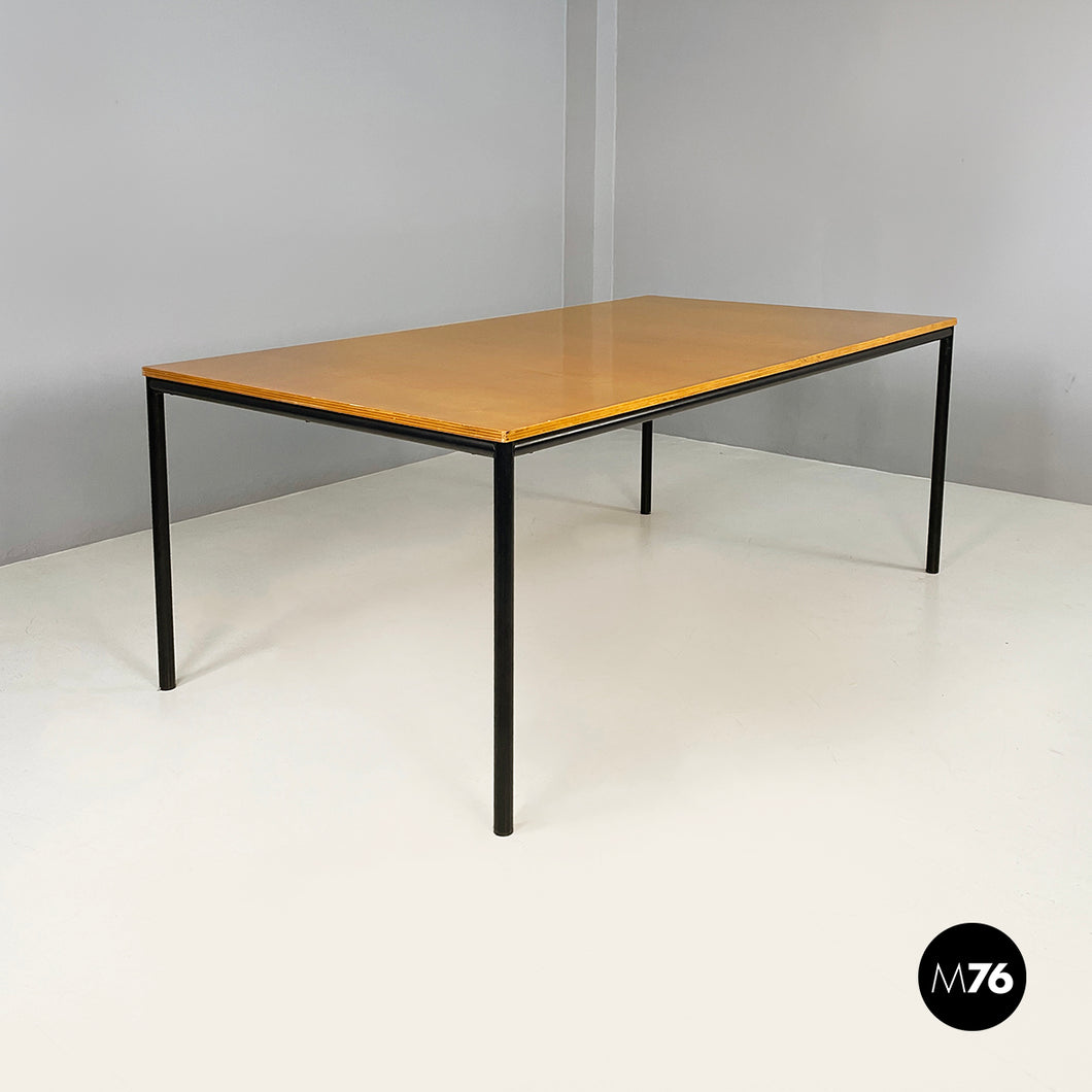 Dining table or desk in wood and black metal, 1980s