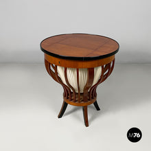 Load image into Gallery viewer, Wooden coffee table with internal fabric storage, 1930s
