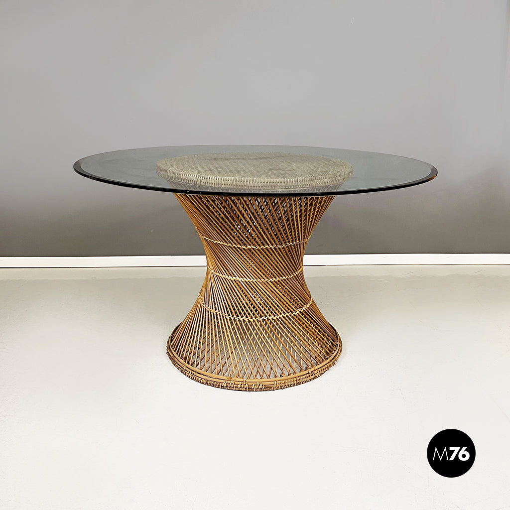 Round dining table in grass and rattan, 1960s