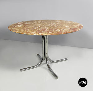 Dining table in red marble and steel, 1970s