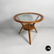 Load image into Gallery viewer, Coffe table in wood and decorated glass, 1950s
