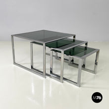 画像をギャラリービューアに読み込む, Coffee tables in smoked glass and metal, 1980s
