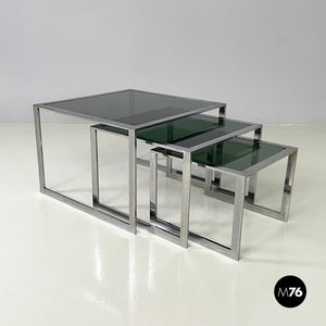 Coffee tables in smoked glass and metal, 1980s