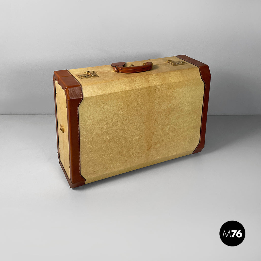 Suitcase in beige and brow leather, 1960s