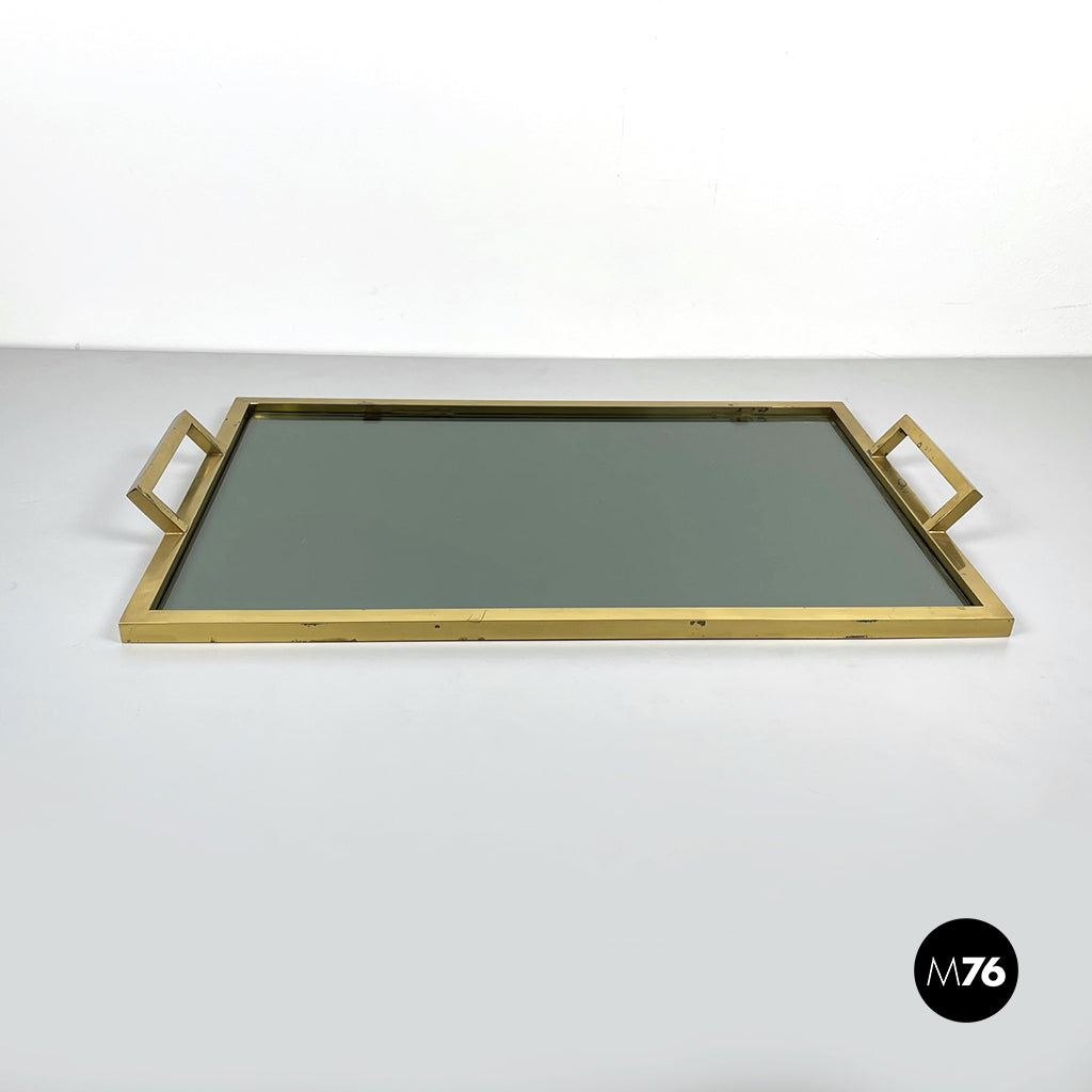 Tray in brass and smoked glass, 1960s