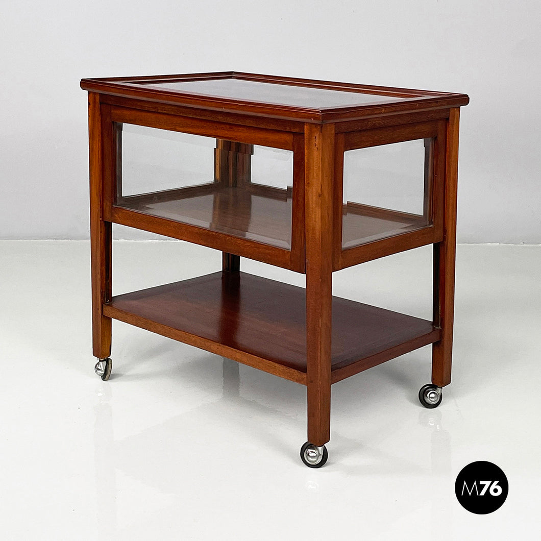 Cart with bar compartment in wood and glass, late 1800s