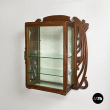 Load image into Gallery viewer, Wall display cabinet in wood and glass, early 1900s
