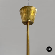 将图片加载到图库查看器，Chandelier in brass and white metal, 1950s
