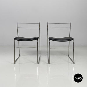 Chairs steel and black leatherette, 1970s
