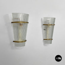 Load image into Gallery viewer, Conical glass and metal wall lamps, 1950s
