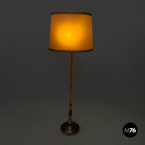 Velvet and brass floor lamp, 1940s