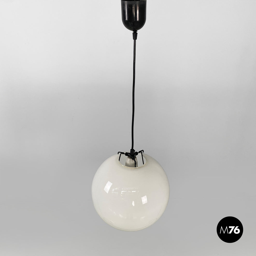 Round white glass chandelier, 1950s