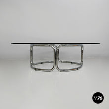 将图片加载到图库查看器，Coffee table in steel and glass, 1970s
