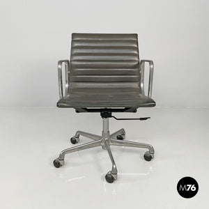 Dark grey leather office chair by Charles and Ray Eames for ICF, 1970s