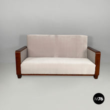 Load image into Gallery viewer, Sofa in wood and grey velvet, 1930s
