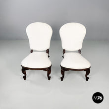 将图片加载到图库查看器，Wooden and white fabric armchairs, 1930s

